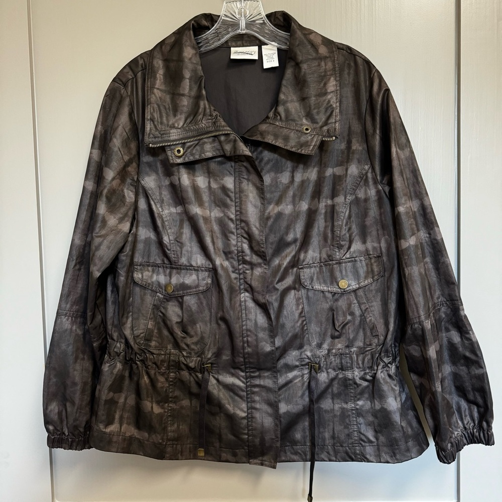Zenergy By Chico’s Mottled Brown Shimmer Lightweight Windbreaker Size 2 (Medium)